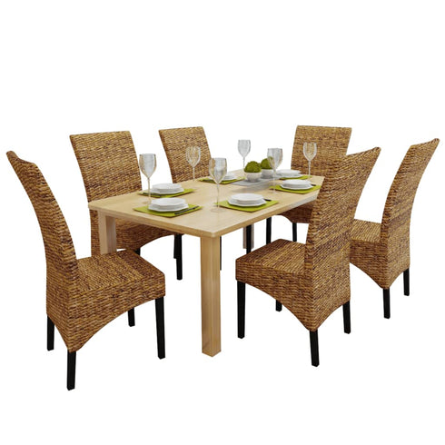 Swen Studio -  Dining Chairs 6 pcs Abaca and Solid Mango Wood
